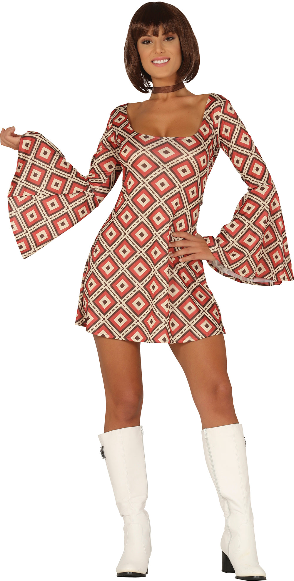 GP88619 – 70S Disco Nachtmode Muster Kleid – Größe: 44 - 46 (XL) – Farbe: Mehrfarbig