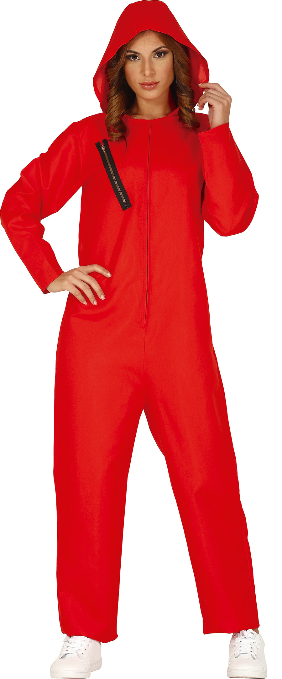 Häftling Kostüm für Damen rot mit Kapuze