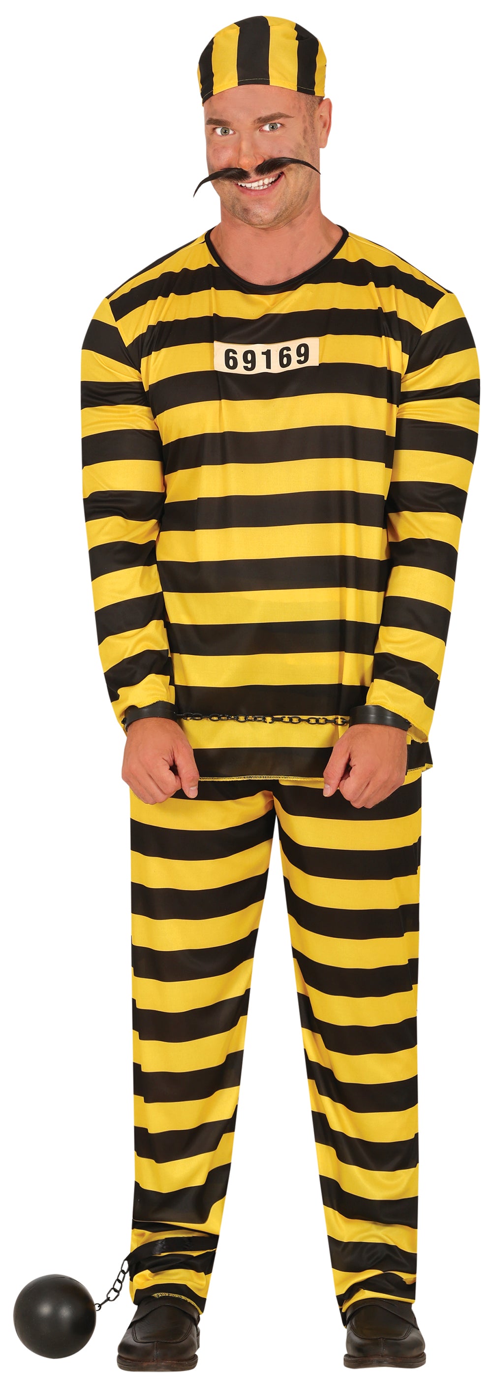 GP80420 – Dieb Kostüm Gestreifte Karnevalsbekleidung – Größe: 54 - 56 (XL) – Farbe: Schwarz