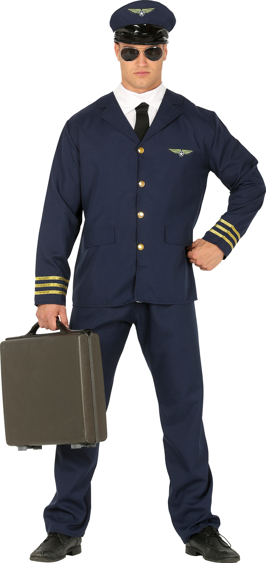 Piloten Kostüm für Herren blau mit Mütze