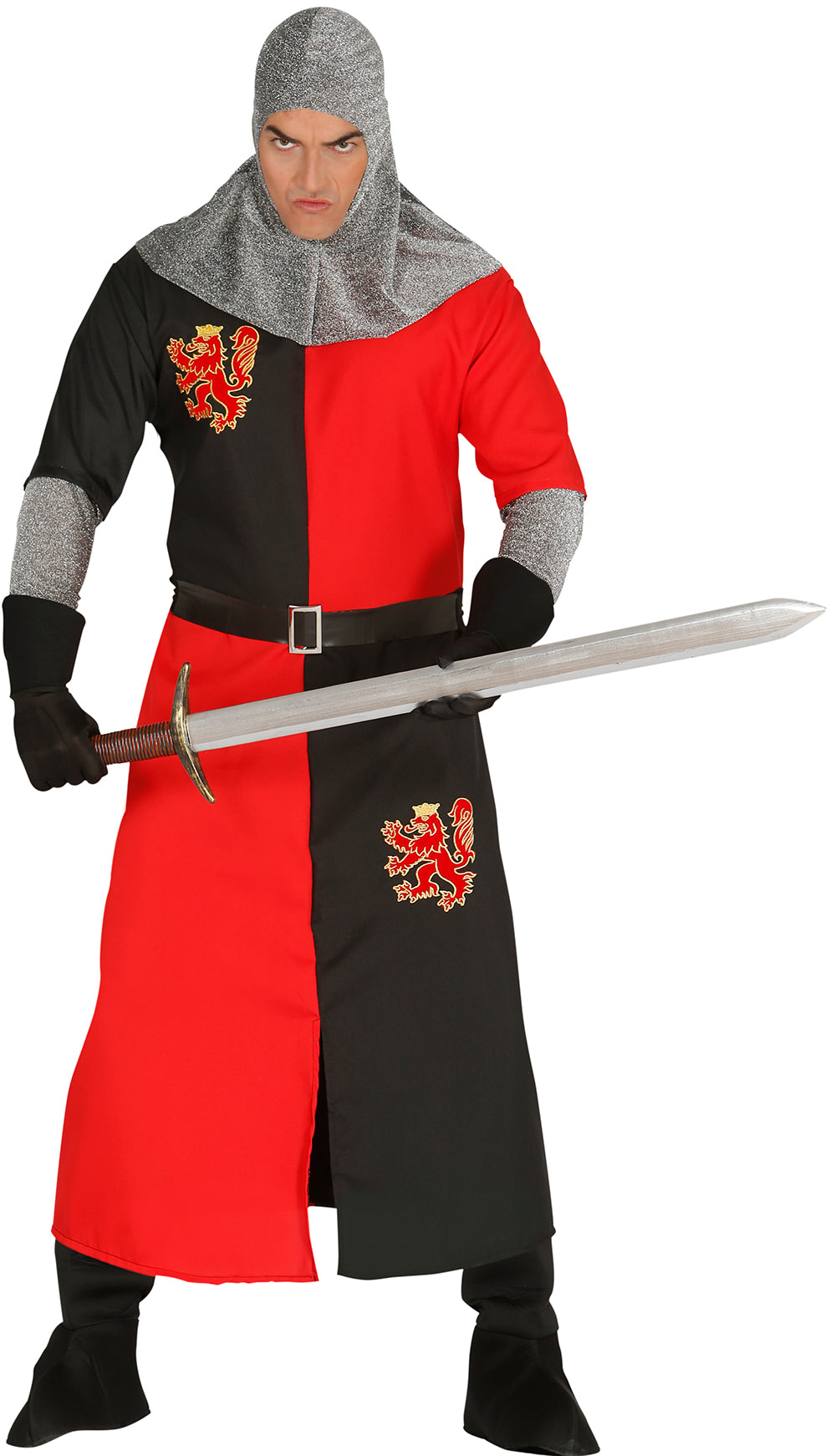 GP86508 – Ritter Mittelalter Heldenkostüm Kapuze – Größe: 48 - 50 (M) – Farbe: Rot