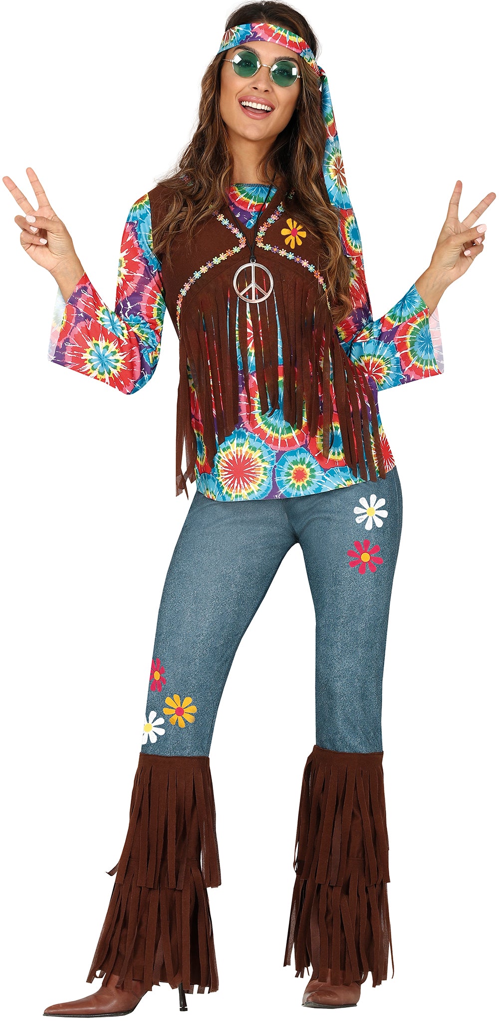 GP86565 – Hippie 60s Karneval Fasching – Größe: 38 - 40 (M) – Farbe: Braun