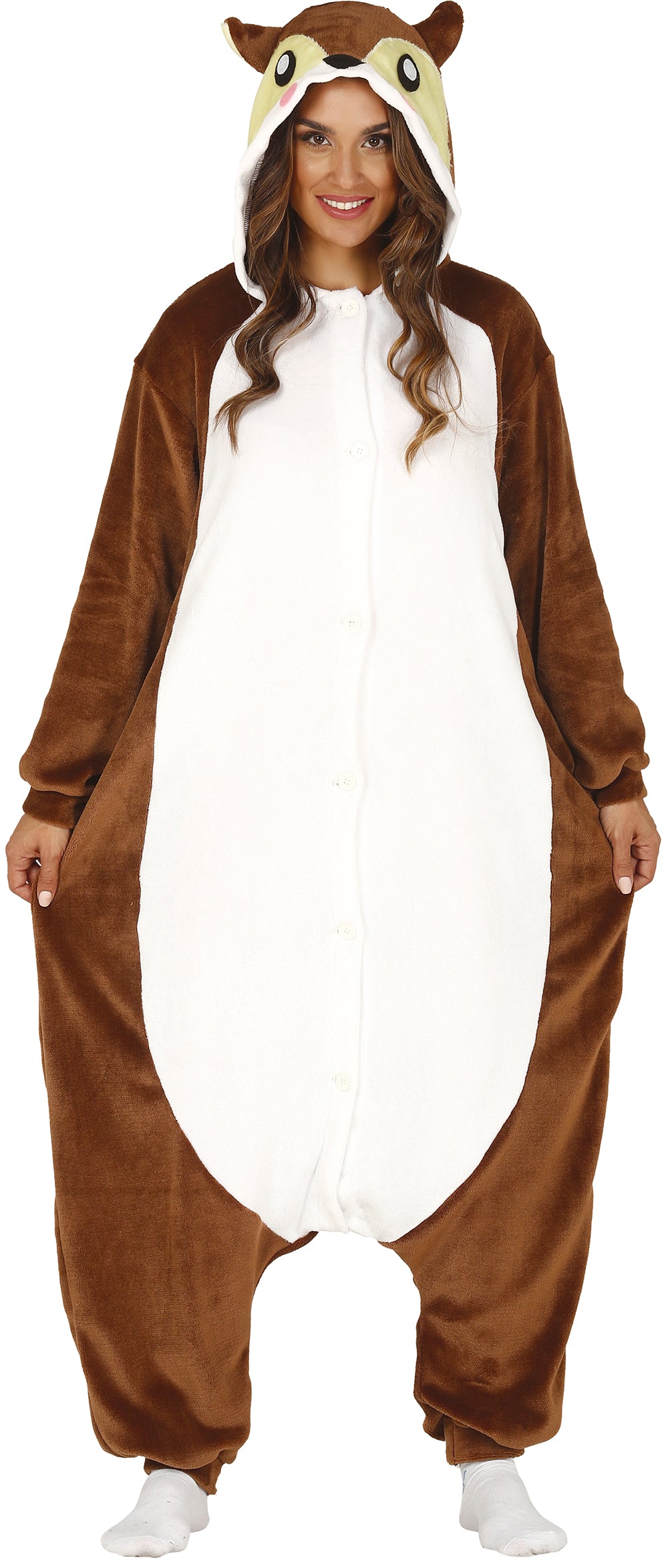 GP86667 – Tier Kigurumi Kostüm Karneval Kapuzenoverall – Größe: 42 - 44 (L) – Farbe: Weiß