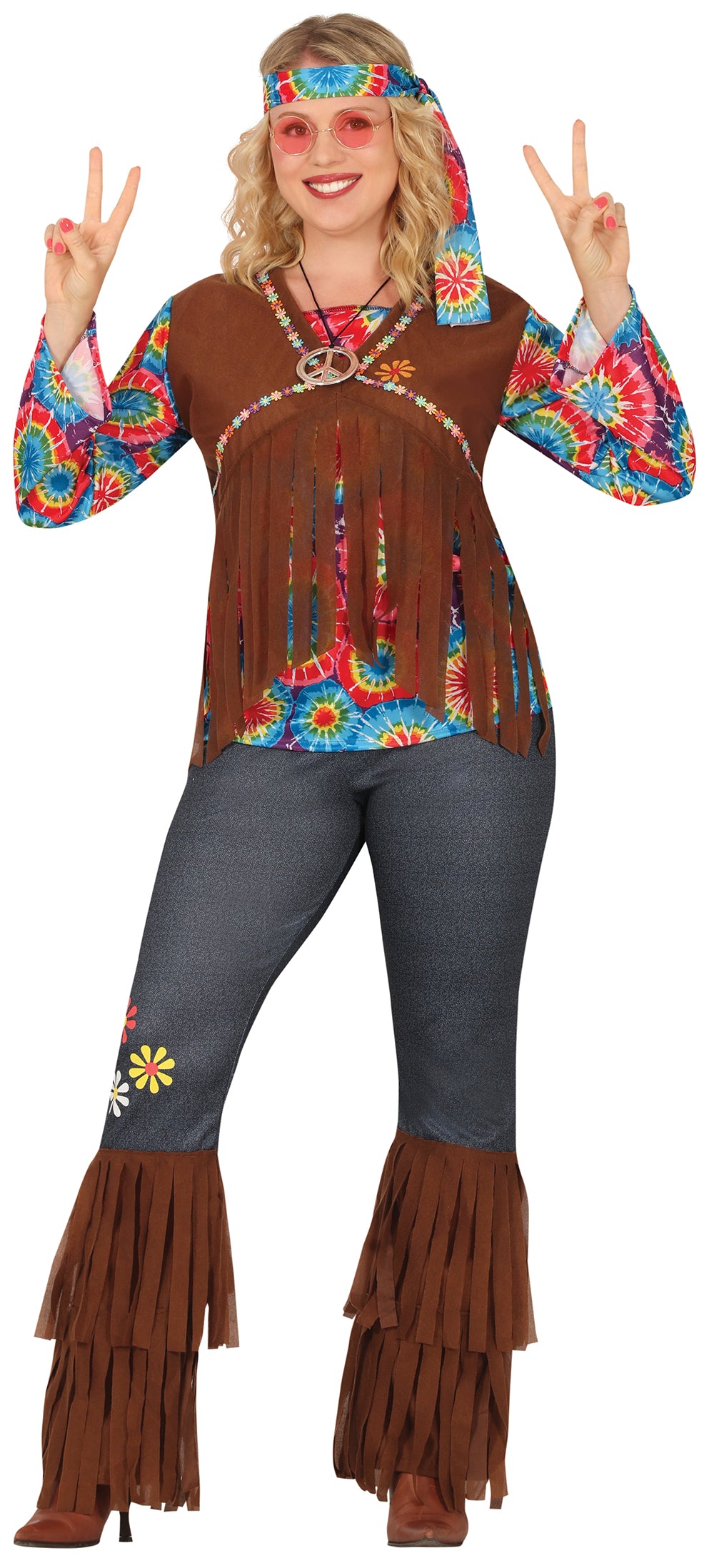 GP86565 – Hippie 60s Karneval Fasching – Größe: 44 - 46 (XL) – Farbe: Braun