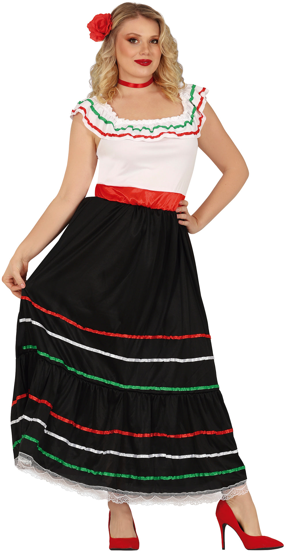 GP86591 – Mexiko Karnevalskleid Traditionelle Kultur – Größe: 44 - 46 (XL) – Farbe: Schwarz