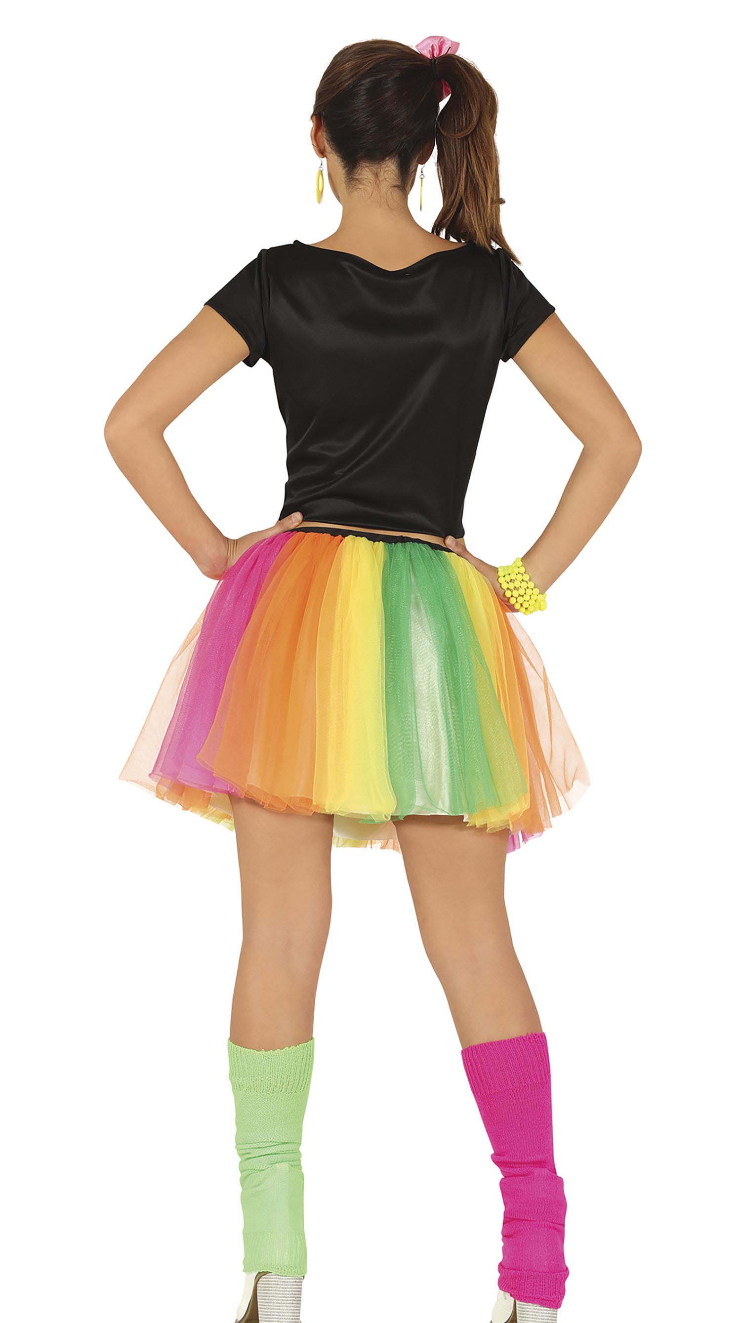 GP86682 – 80s Retro Karnevalskostüm Neon Tutu – Größe: 42 - 44 (L) – Farbe: Schwarz