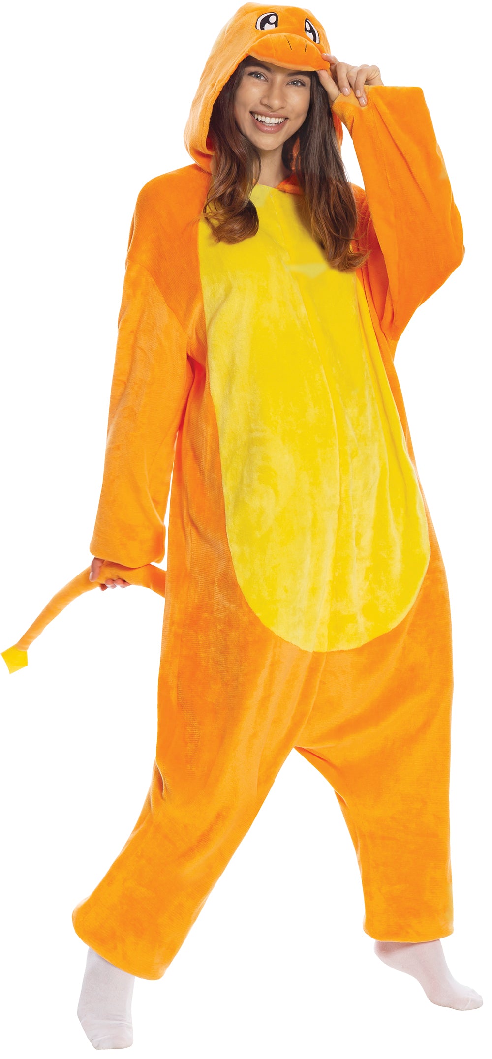 GP84626 – Drache Kapuze Jumpsuit Tier Kostüm – Größe: 54 - 56 (XL) – Farbe: Orange