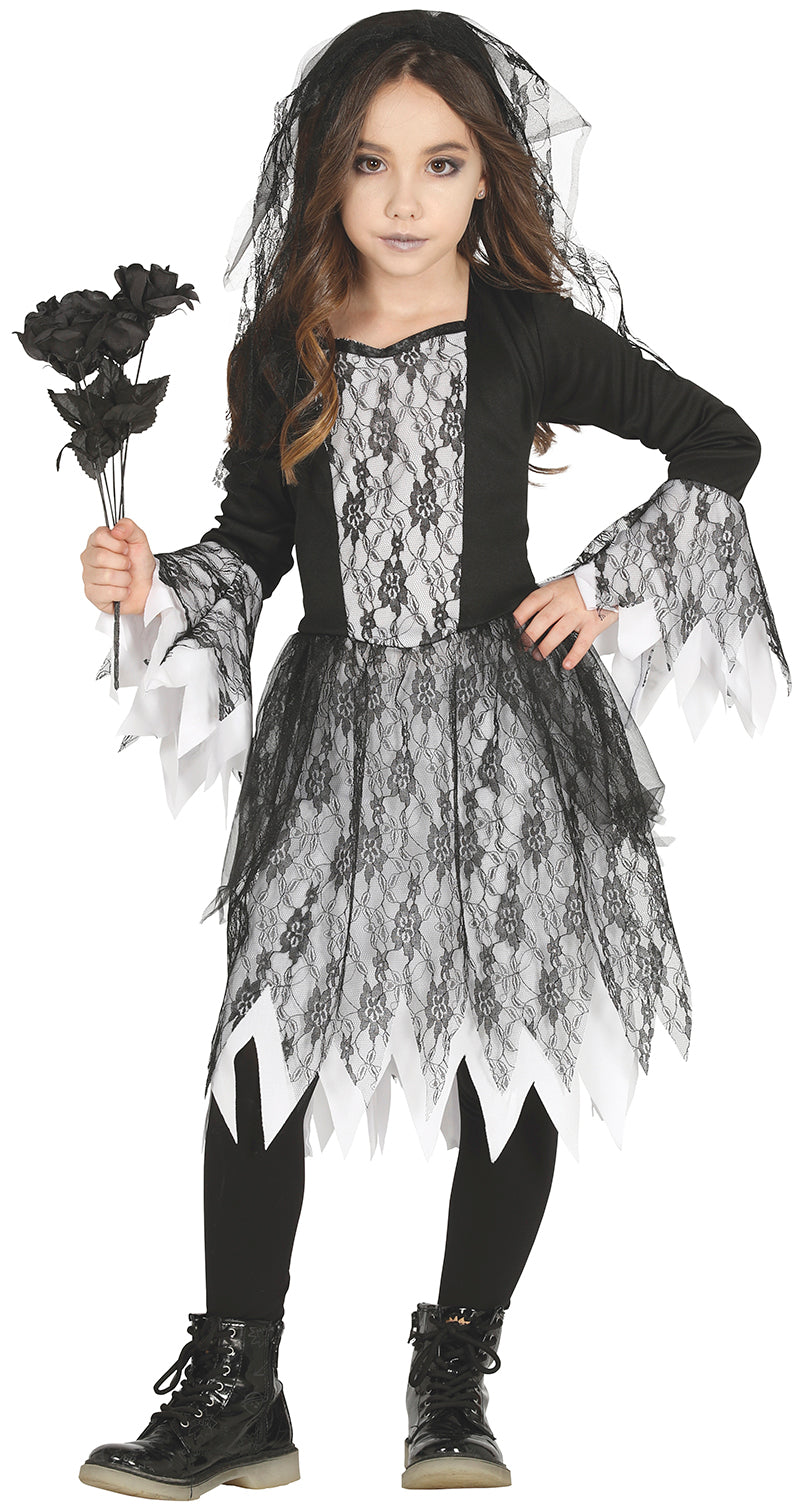 GP87318 – Halloween Gespenst Kleid Dunkel Schleier – Größe: 128/134 – Farbe: Schwarz