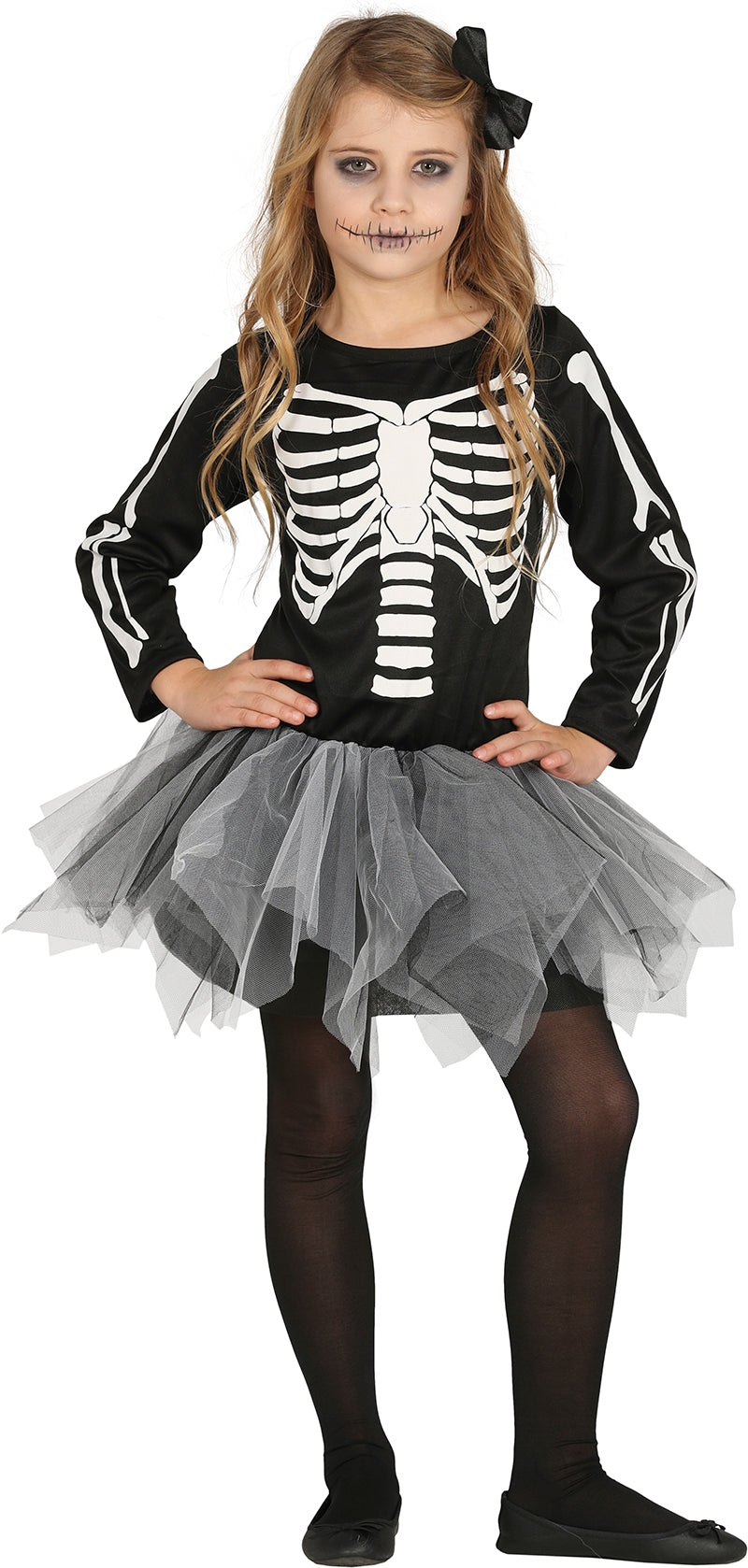 GP87386 – Skelett Halloween Tutu Kleid – Größe: 128/134 – Farbe: Schwarz