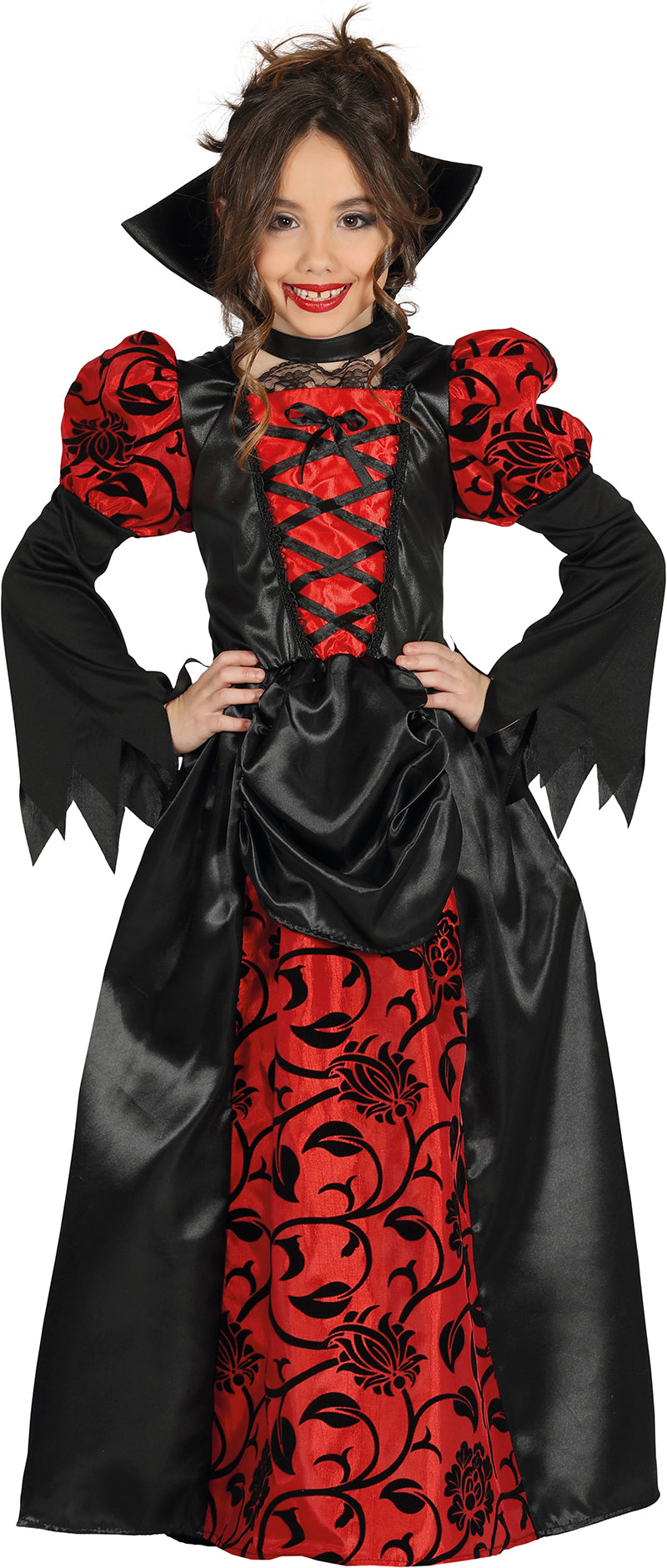 GP87394 – Vampir Halloween Kleid Kinder Rot – Größe: 128/134 – Farbe: Schwarz