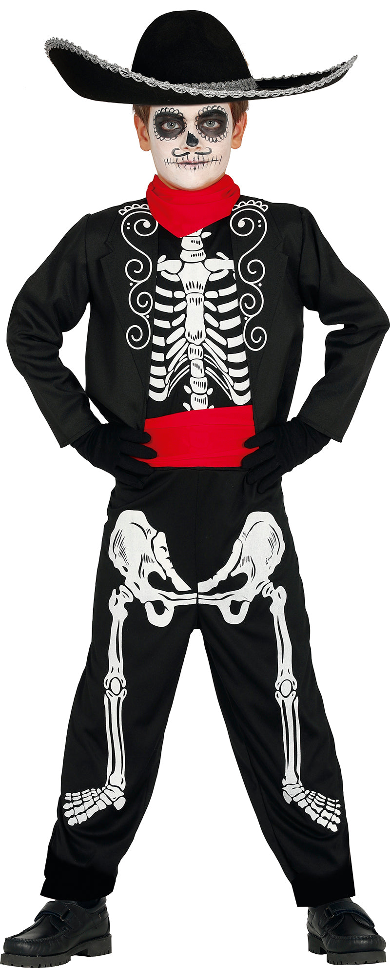GP87438 – Mexikanischer Dia De Los Muertos Skelett – Größe: 140/146 – Farbe: Schwarz