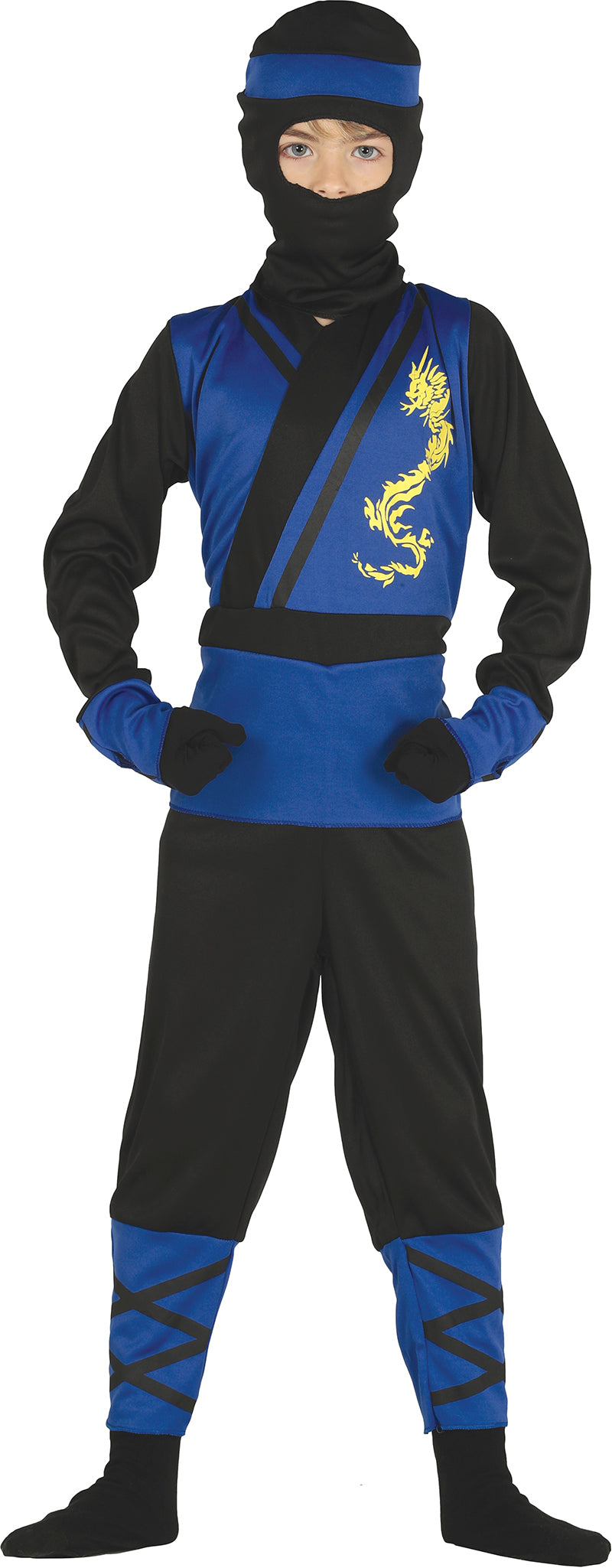 GP87474 – Ninja Kämpfer Kostüm Blau Schwarz – Größe: 128/134 – Farbe: Blau
