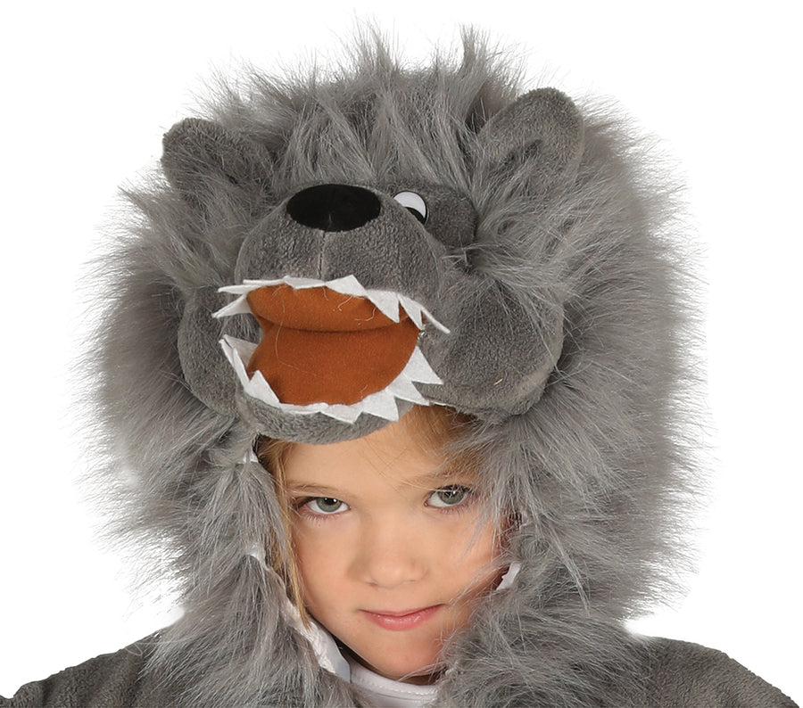 GP87490 – Werwolf Kostüm Tier Einteiler Kapuze – Größe: 98/104 – Farbe: Grau, Ansicht 2