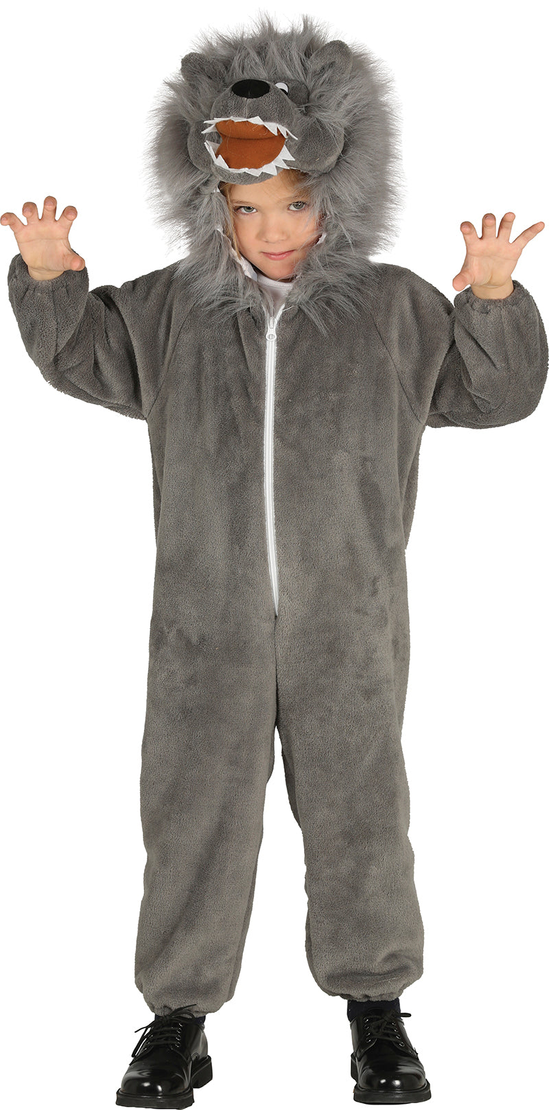 GP87490 – Werwolf Kostüm Tier Einteiler Kapuze – Größe: 110/116 – Farbe: Grau