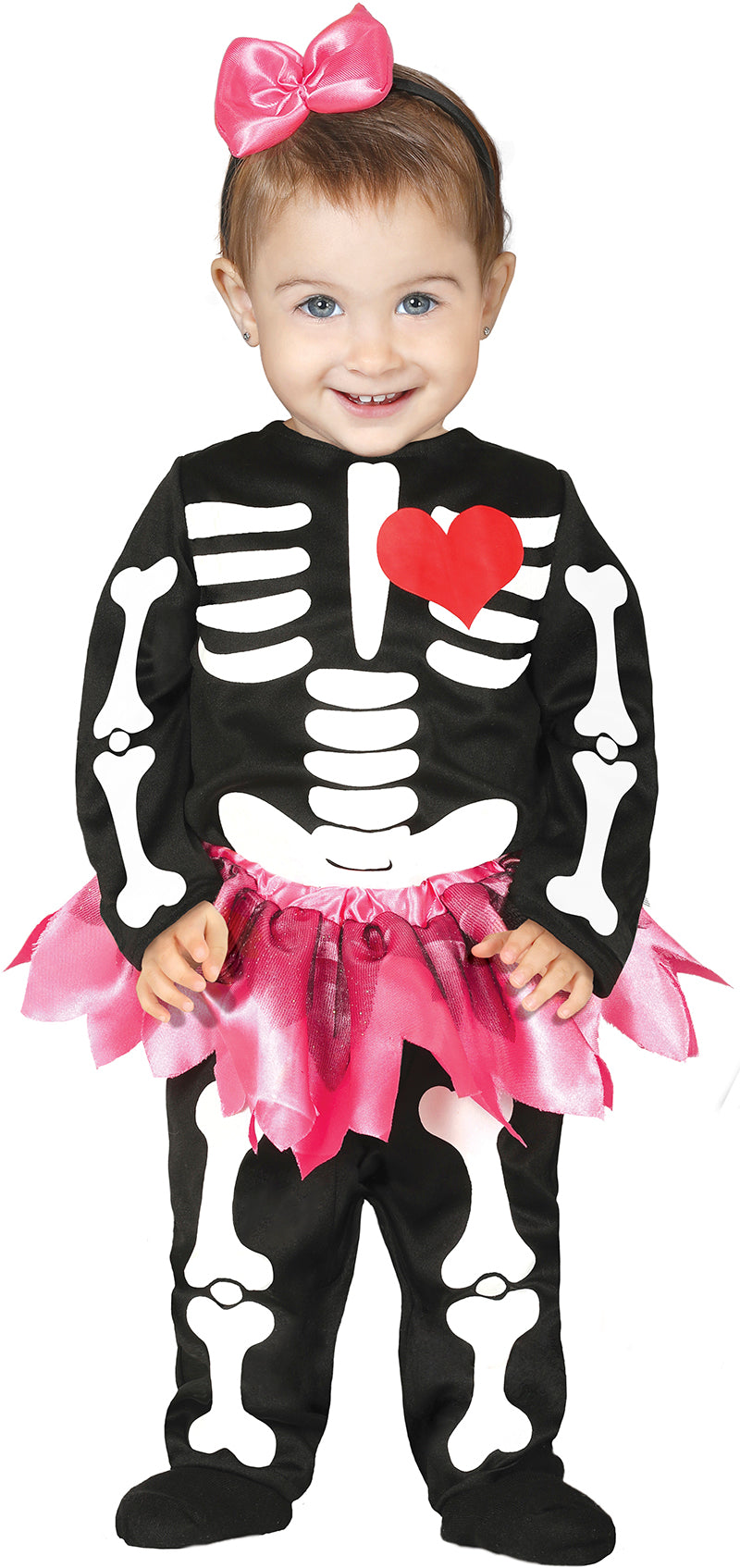GP87650 – Halloween Skelett Tutu Jumpsuit Haarreif – Größe: 74/80 – Farbe: Schwarz