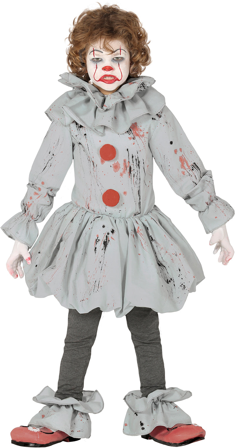 GP87696 – Clown Halloween Kinderkostüm Spaß Horror – Größe: 140/146 – Farbe: Grau