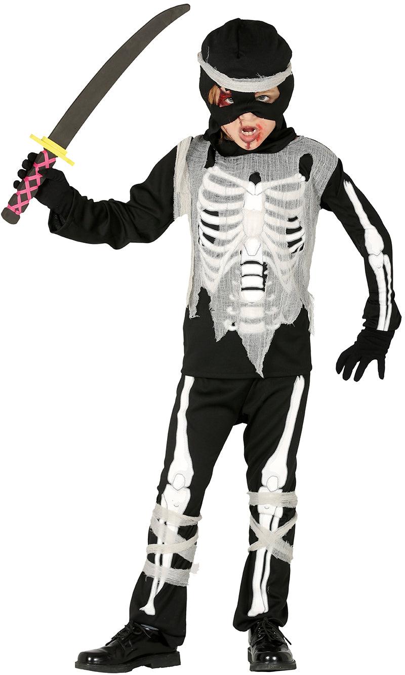 GP87732 – Skelett Ninja Halloween Kostüm Kinder – Größe: 140/146 – Farbe: Weiß