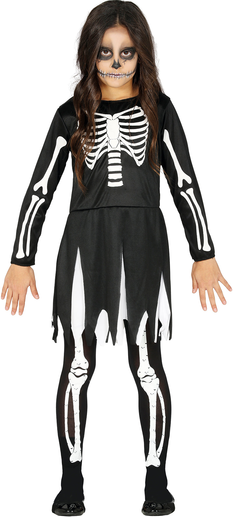 Skelett Kleid für Mädchen schwarz