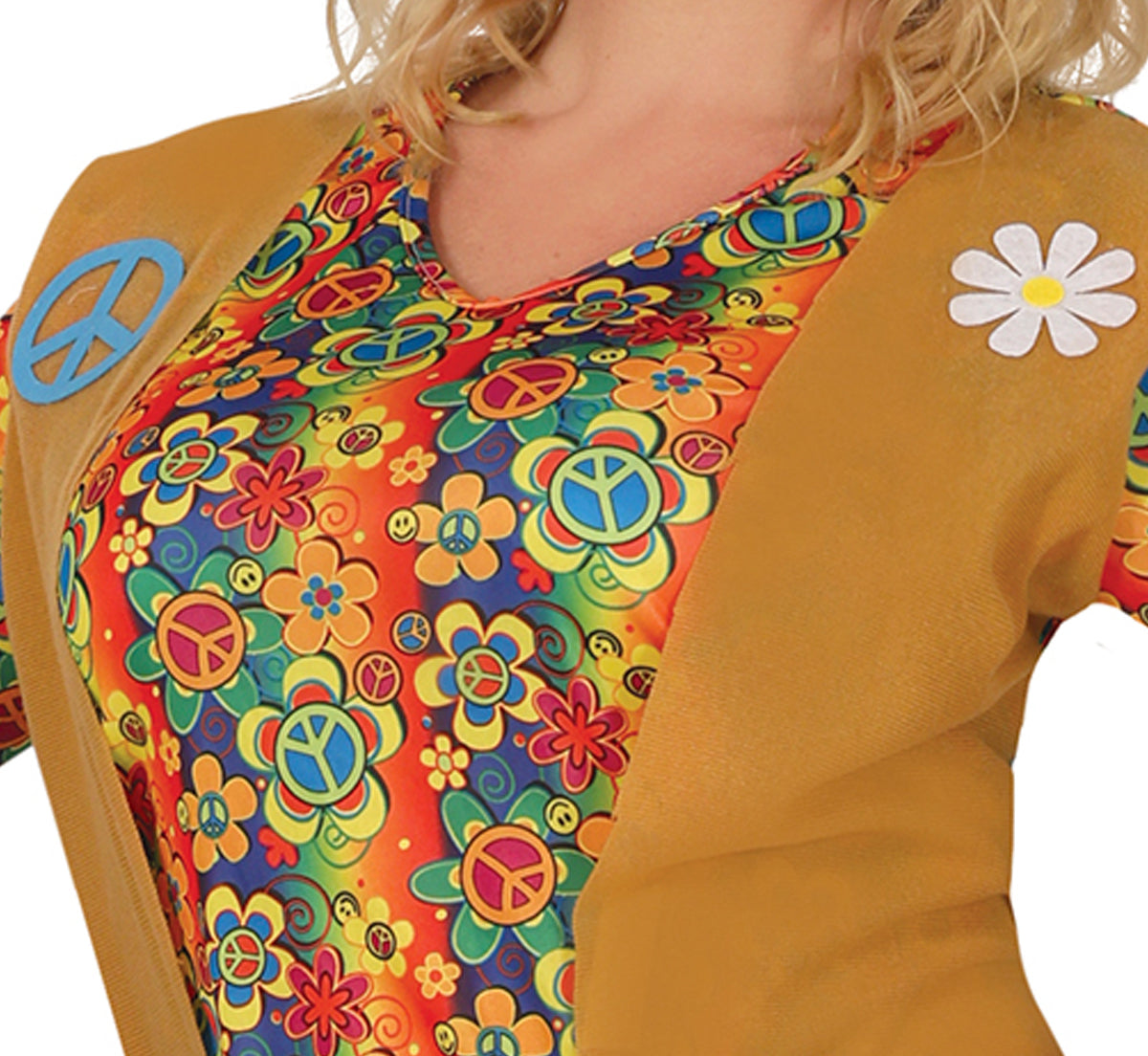 GP88173 – Hippie Karneval Gewand Blumige – Größe: 44 - 46 (XL) – Farbe: Braun
