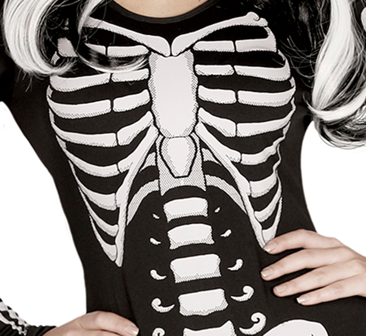 GP88039 – Skelett Halloween Jumpsuit Kostüm Grusel – Größe: 42 - 44 (L) – Farbe: Schwarz