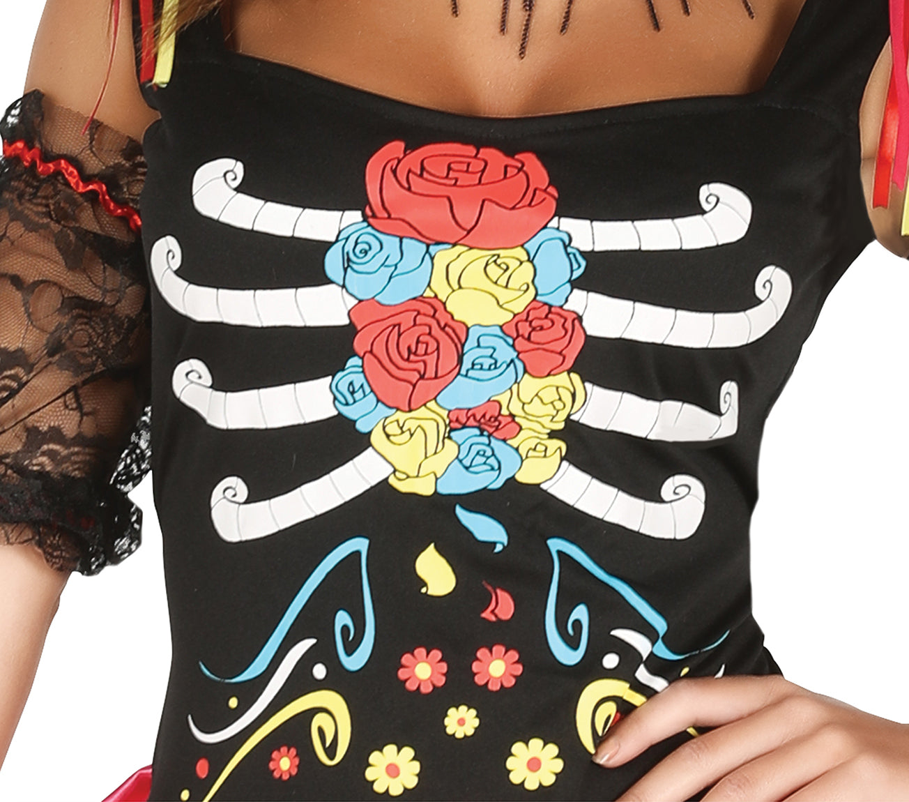 GP88067 – Halloween Fiesta Mexiko Kostüm Bunter Totenkopf – Größe: 38 - 40 (M) – Farbe: Schwarz