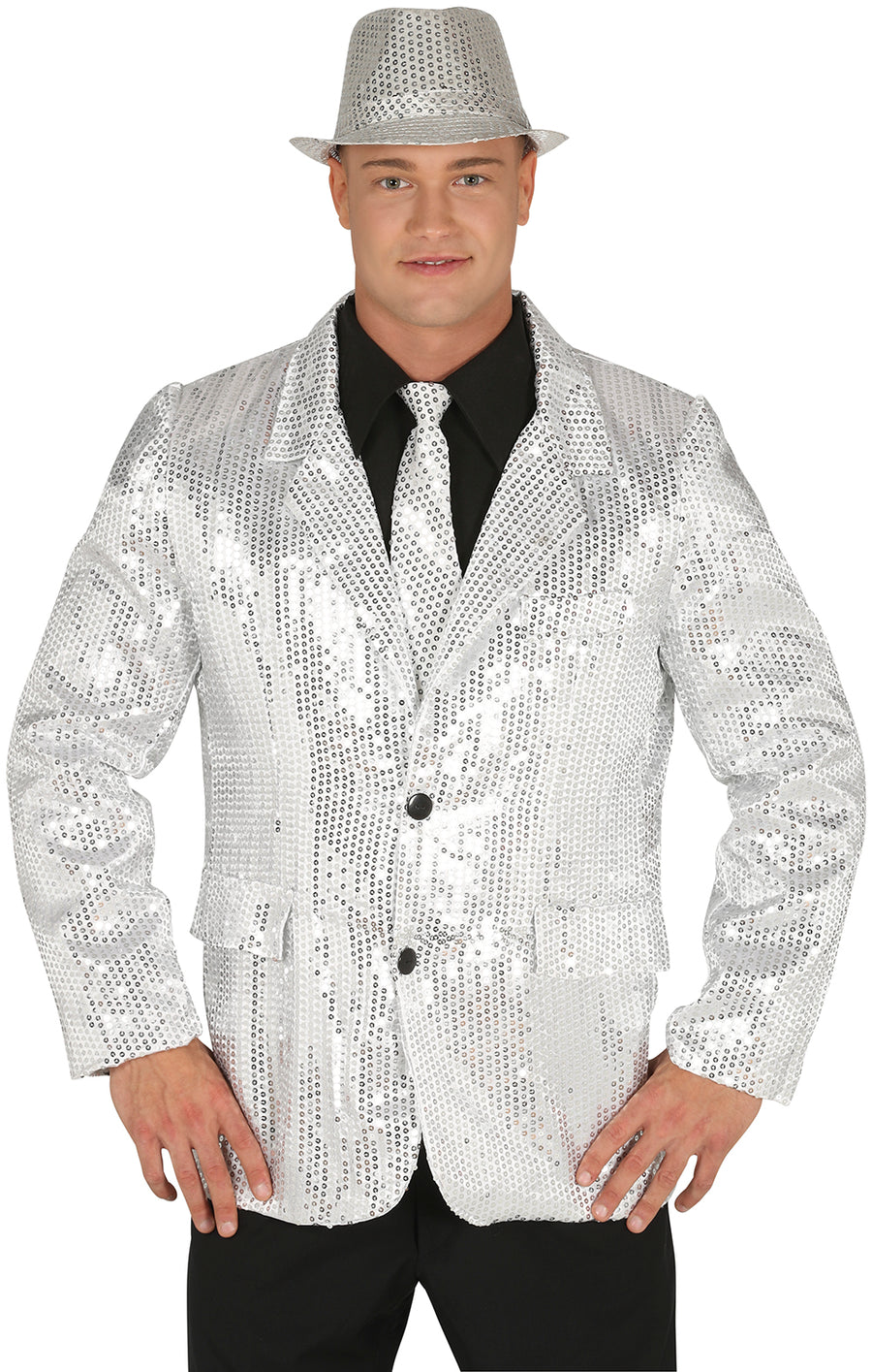 Paillettenjacke für Herren silber Disco