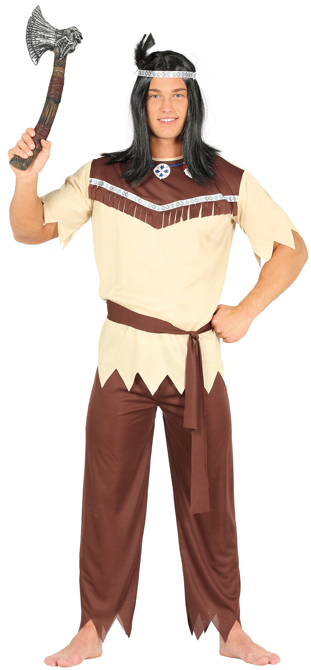 GP88229 – Indischer Krieger Kostüm Karneval – Größe: 54 - 56 (XL), 46 - 48 (S) – Farbe: Beige