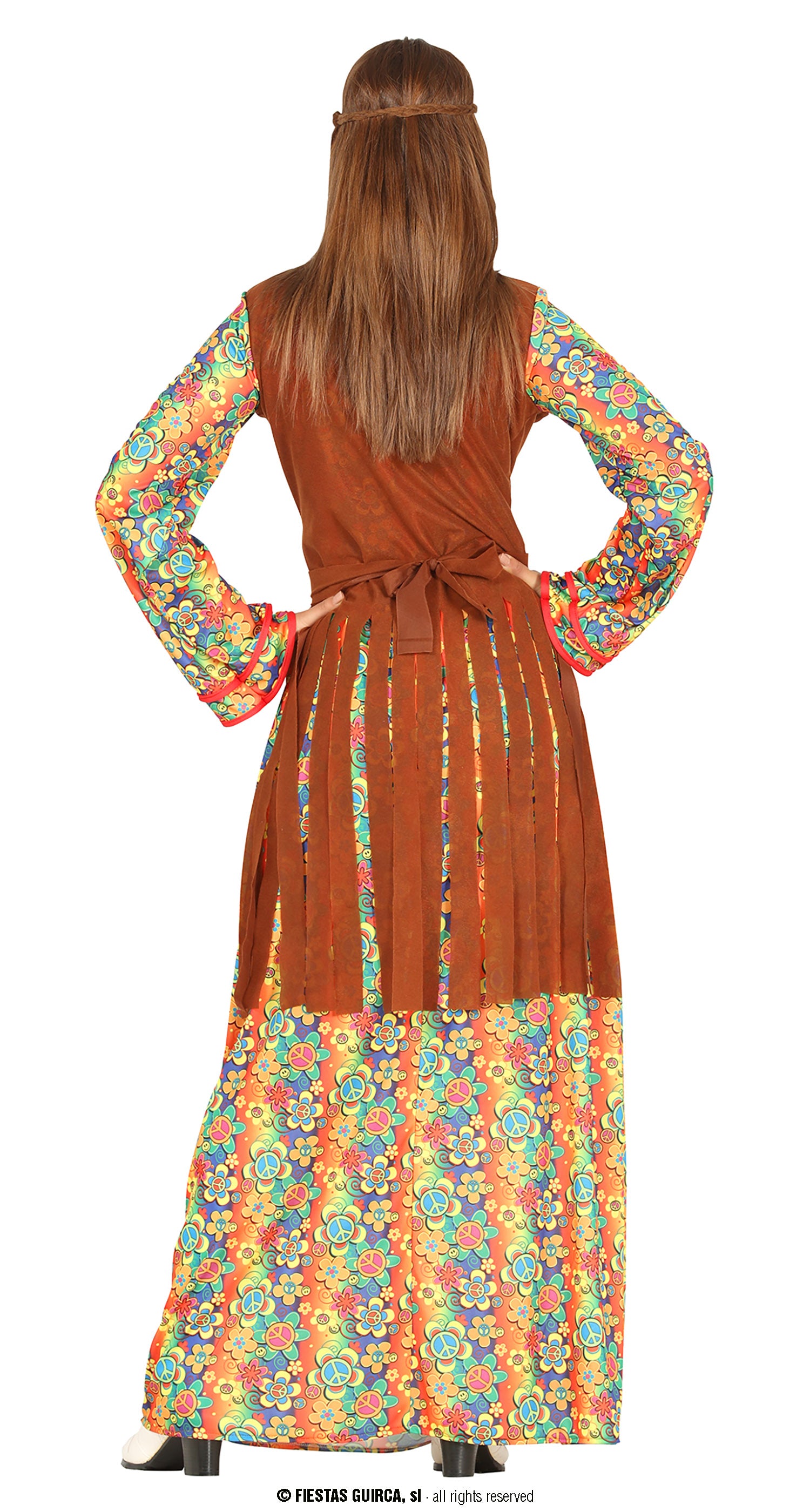 GP88289 – Hippie Flower Power Kleid 60s – Größe: 36 - 38 (S) – Farbe: Braun