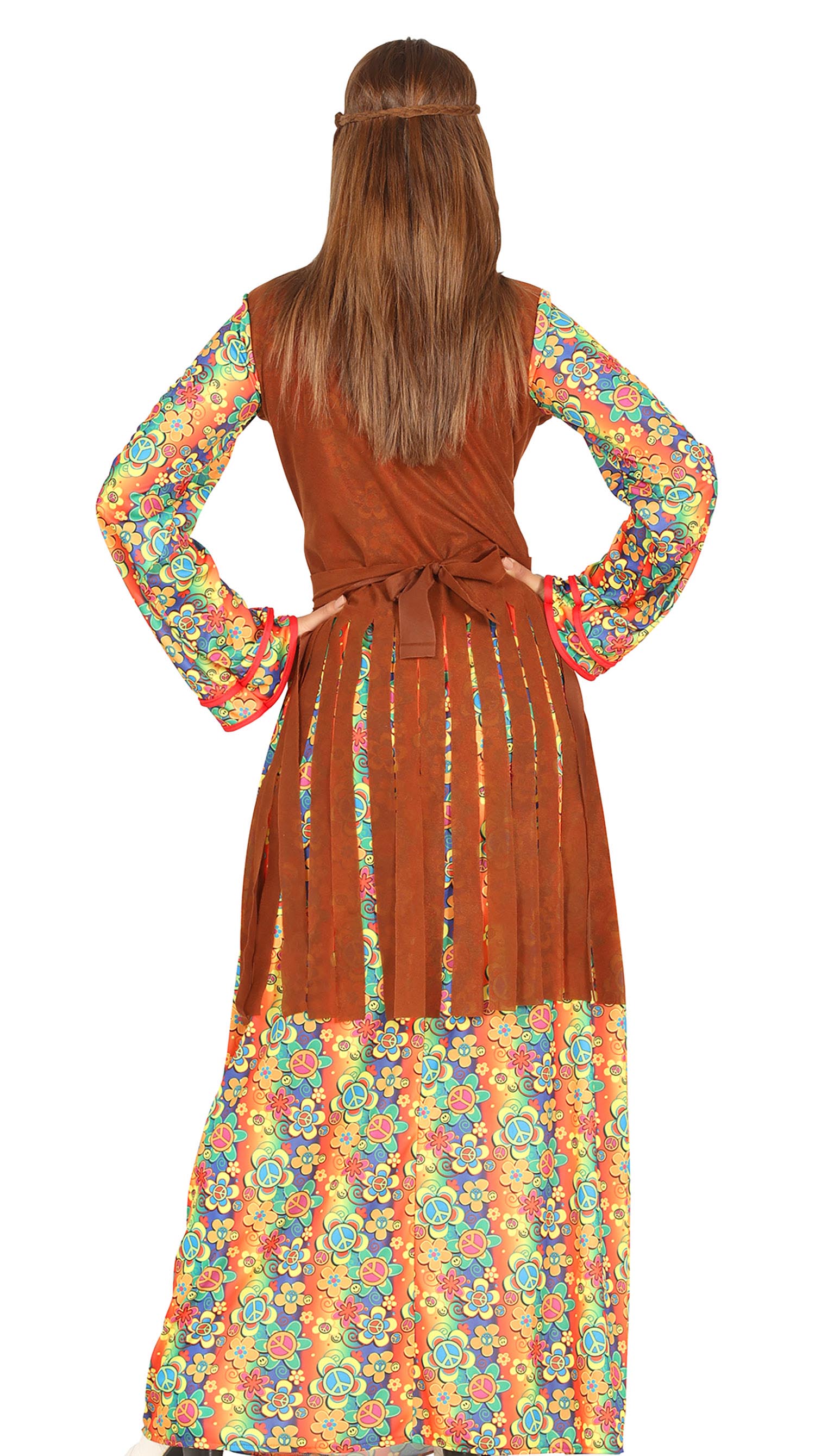 GP88289 – Hippie Flower Power Kleid 60s – Größe: 44 - 46 (XL) – Farbe: Braun
