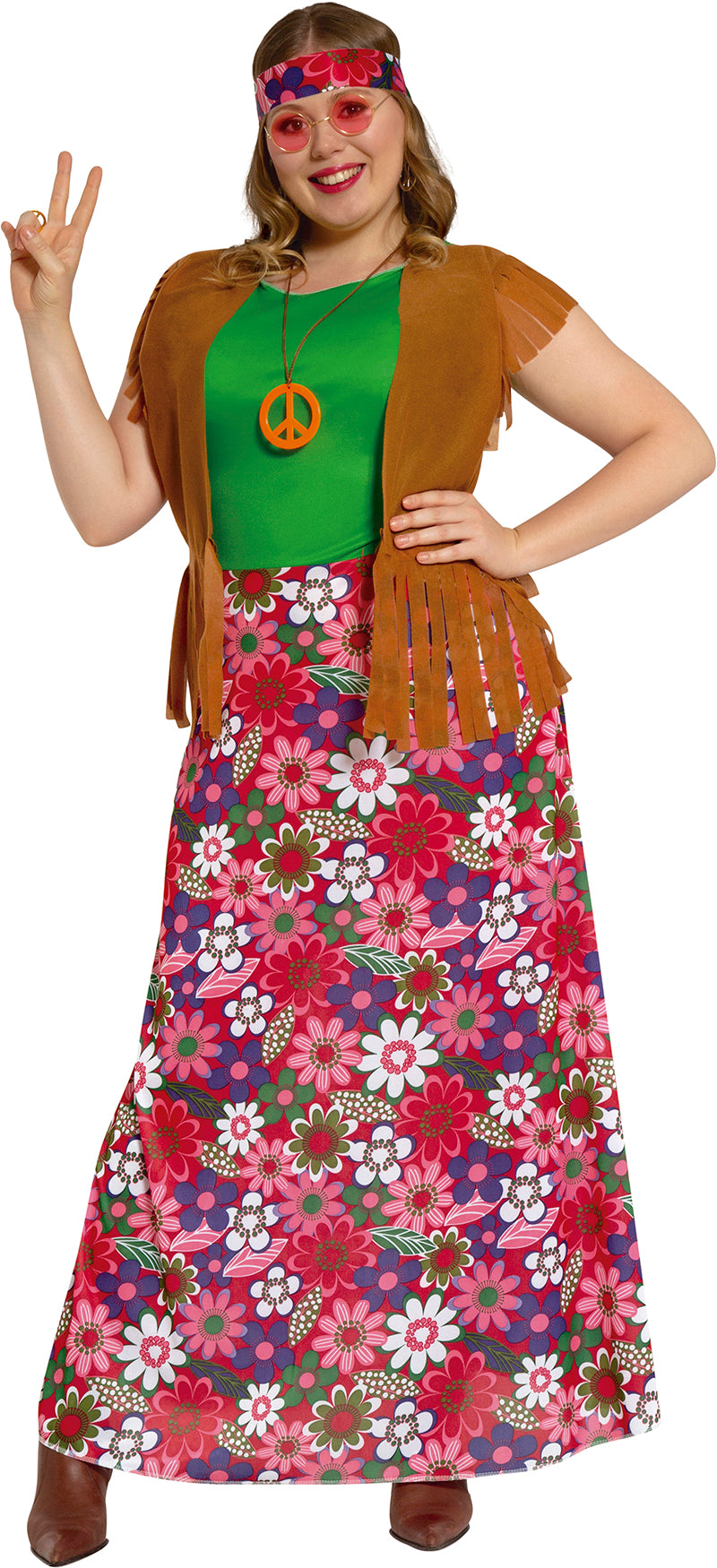 GP80862 – Hippie Kostüm Karneval 60s Mode – Größe: 44 - 46 (XL) – Farbe: Braun