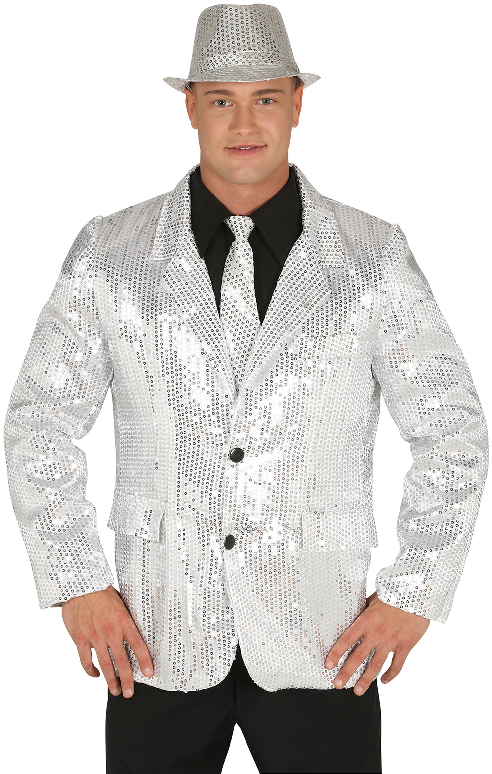 GP88201 – Pailletten Disco Jackett 70s Style – Größe: 54 - 56 (XL), 48 - 50 (M) – Farbe: Silber
