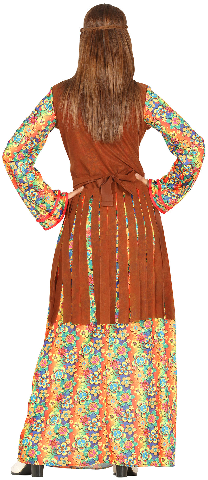 GP88289 – Hippie Flower Power Kleid 60s – Größe: 42 - 44 (L) – Farbe: Braun