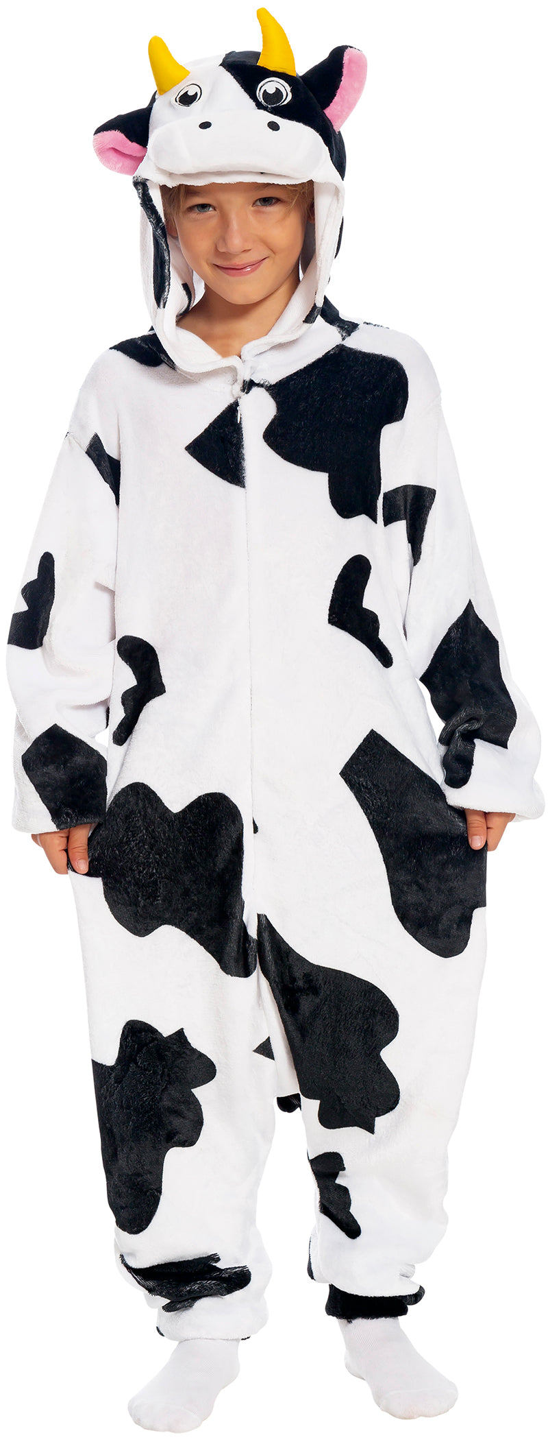 GP88419 – Tier Kigurumi Kostüm Karneval Kuh Jump – Größe: 128/134 – Farbe: Weiß