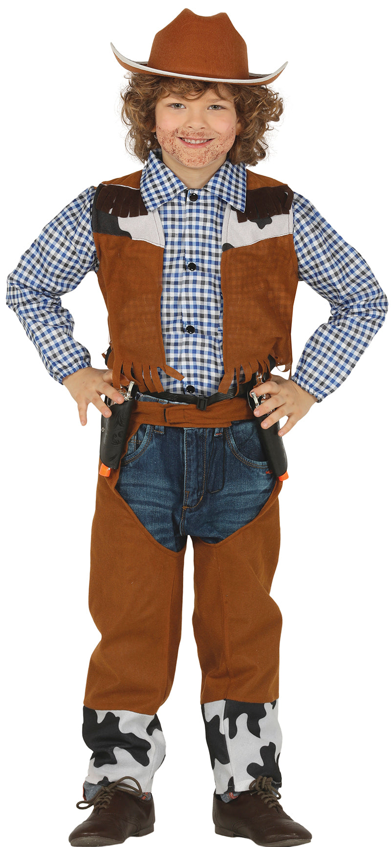GP88428 – Cowboy Abenteuer Outfit Weste Jeans – Größe: 128/134 – Farbe: Braun