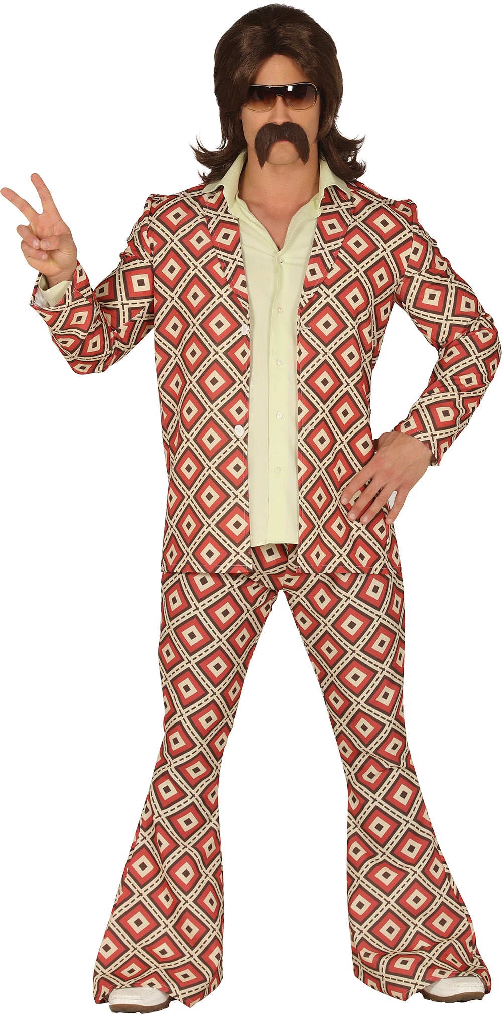 GP88623 – 70er Jahre Partyoutfit Rautenmuster – Größe: 48 - 50 (M) – Farbe: Mehrfarbig