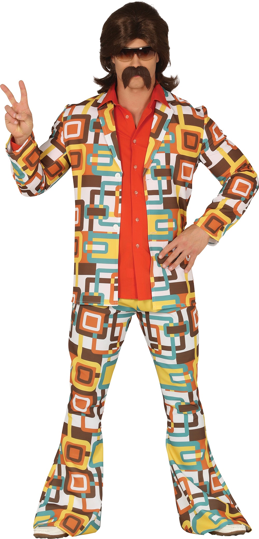 GP88625 – 70s Retro Partykostüm Bunt – Größe: 52 - 54 (L) – Farbe: Mehrfarbig