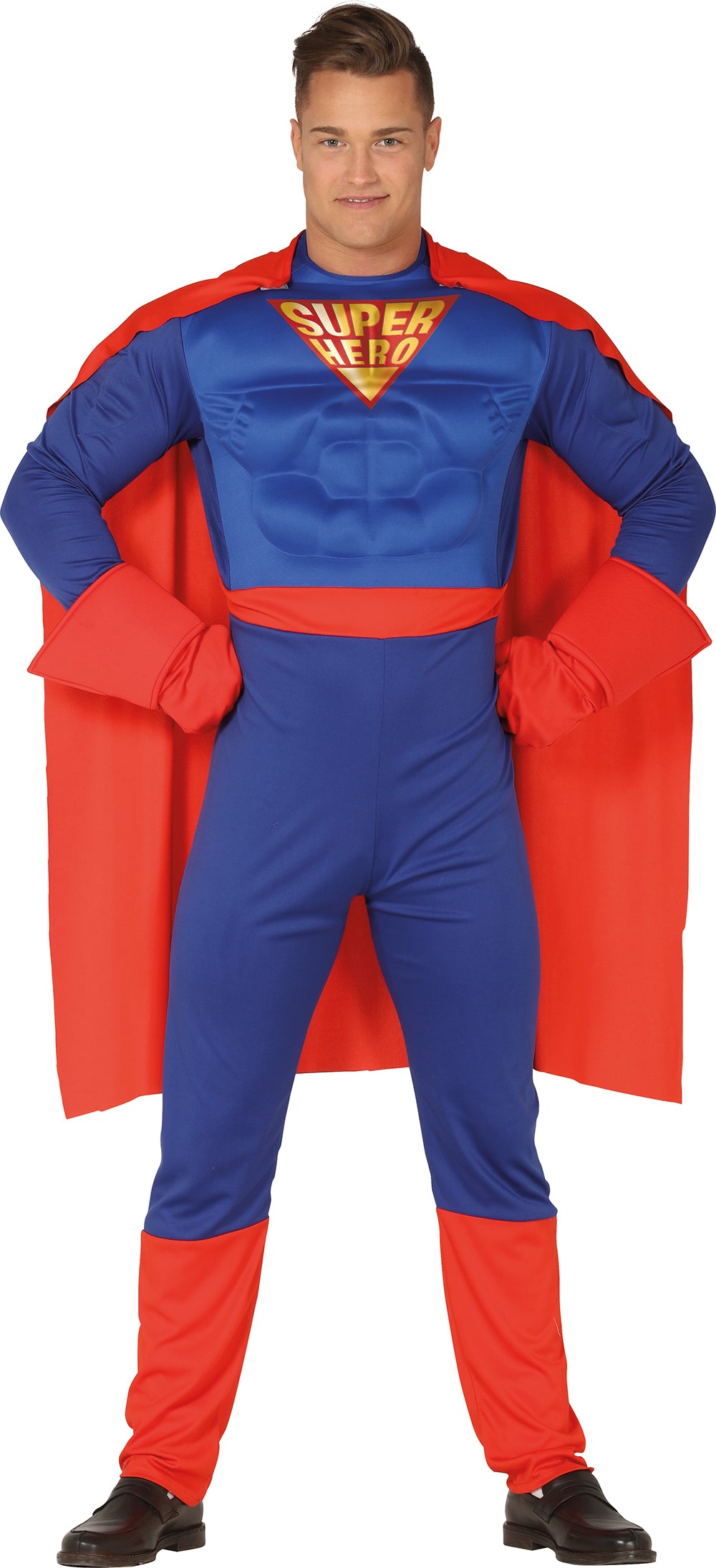 GP88634 – Superheld Muskelanzug Abenteuerfigur Umhang – Größe: 52 - 54 (L) – Farbe: Blau