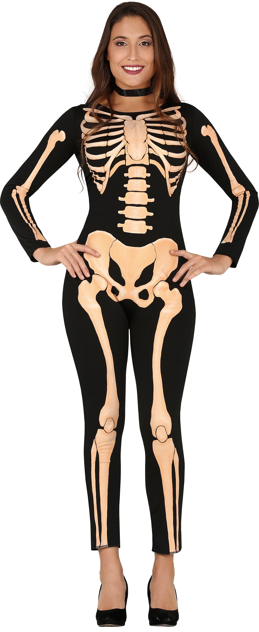 GP88762 – Skelett Jumpsuit Halloween Kostüm – Größe: 42 - 44 (L) – Farbe: Schwarz