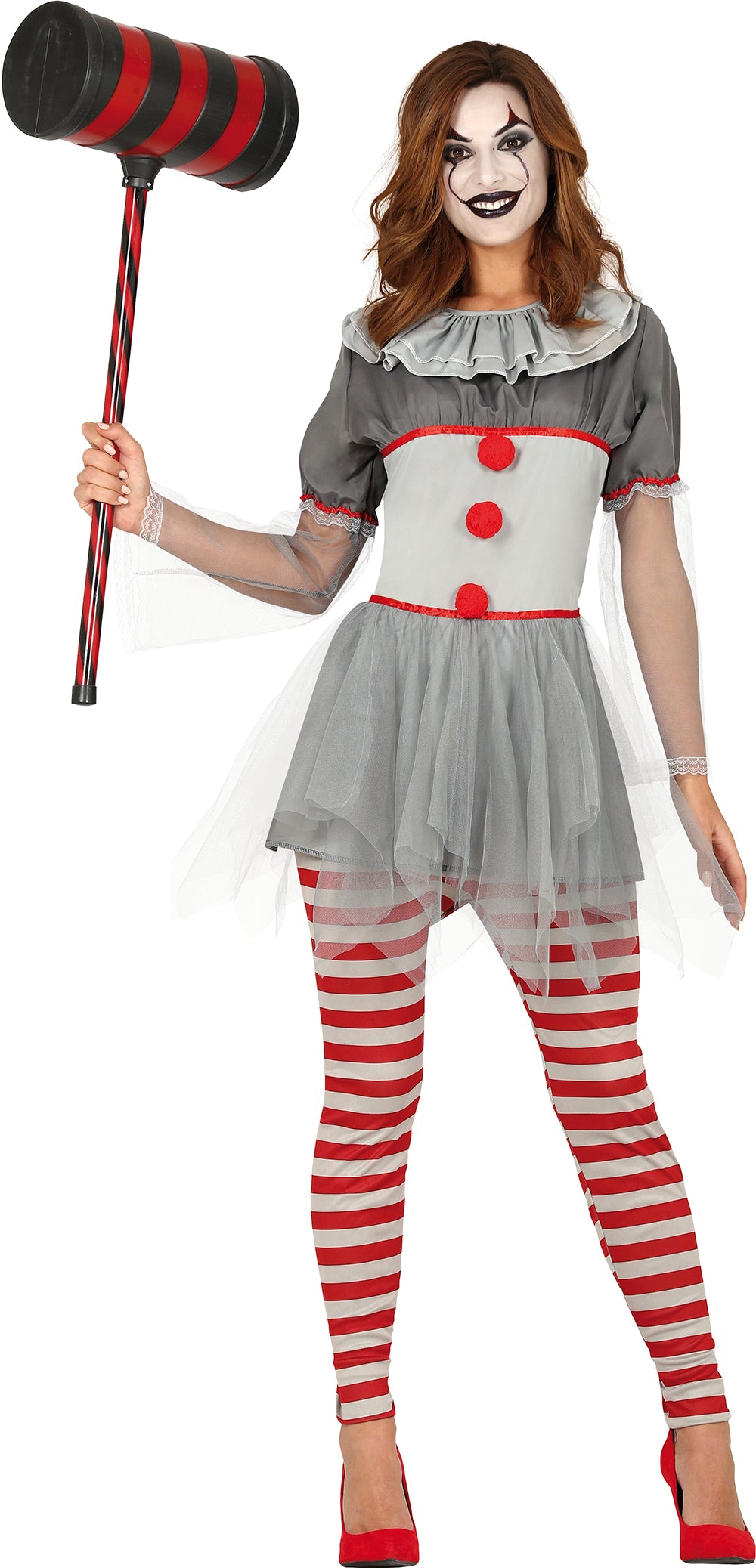 GP88777 – Clown Zirkusfigur Gruselspaß Kostümset – Größe: 38 - 40 (M) – Farbe: Grau