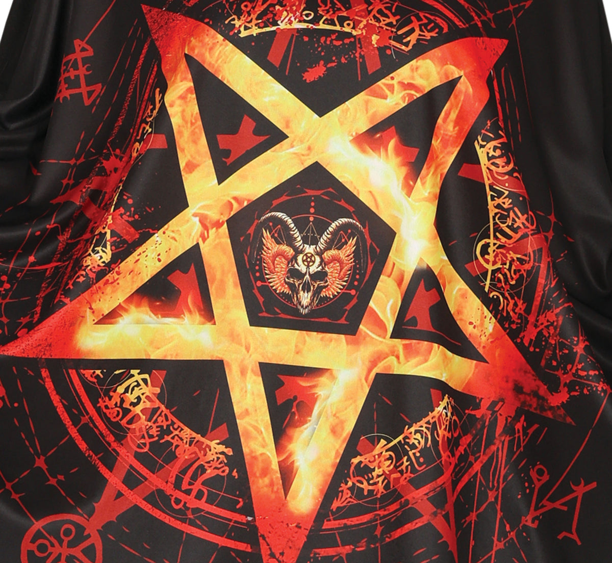 GP88819 – Dämon Kapuzenponcho Pentagramm Mystisch – Größe: 42 - 44 (L) – Farbe: Schwarz