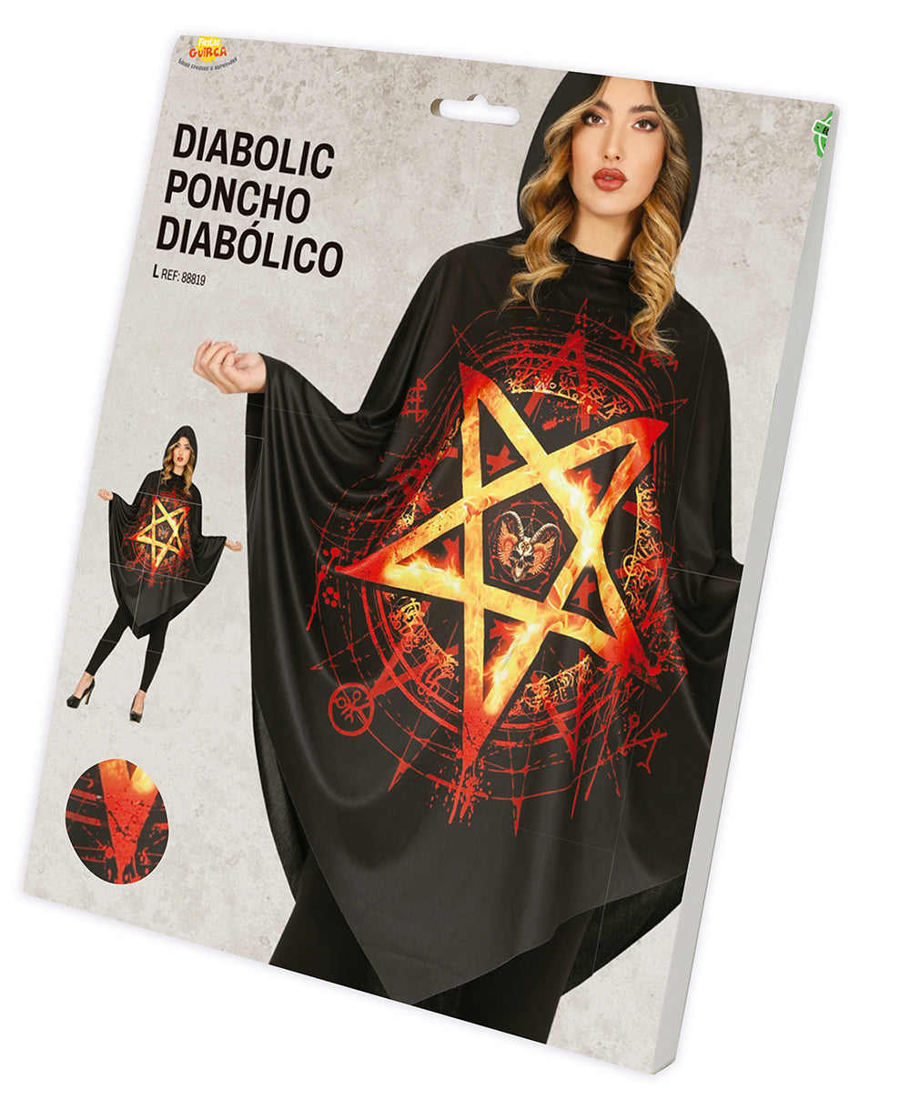GP88819 – Dämon Kapuzenponcho Pentagramm Mystisch – Größe: 42 - 44 (L) – Farbe: Schwarz