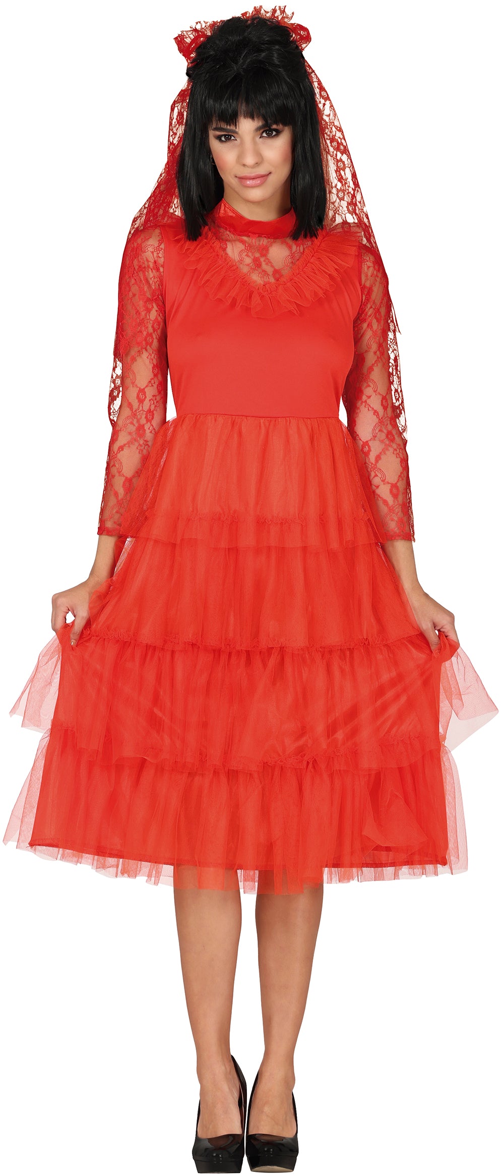 GP88823 – Halloween Rote Spitze Tüll Kleid – Größe: 38 - 40 (M), 42 - 44 (L) – Farbe: Rot