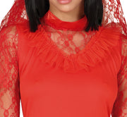 Rote Braut Kostüm für Damen mit Schleier, Bild 4