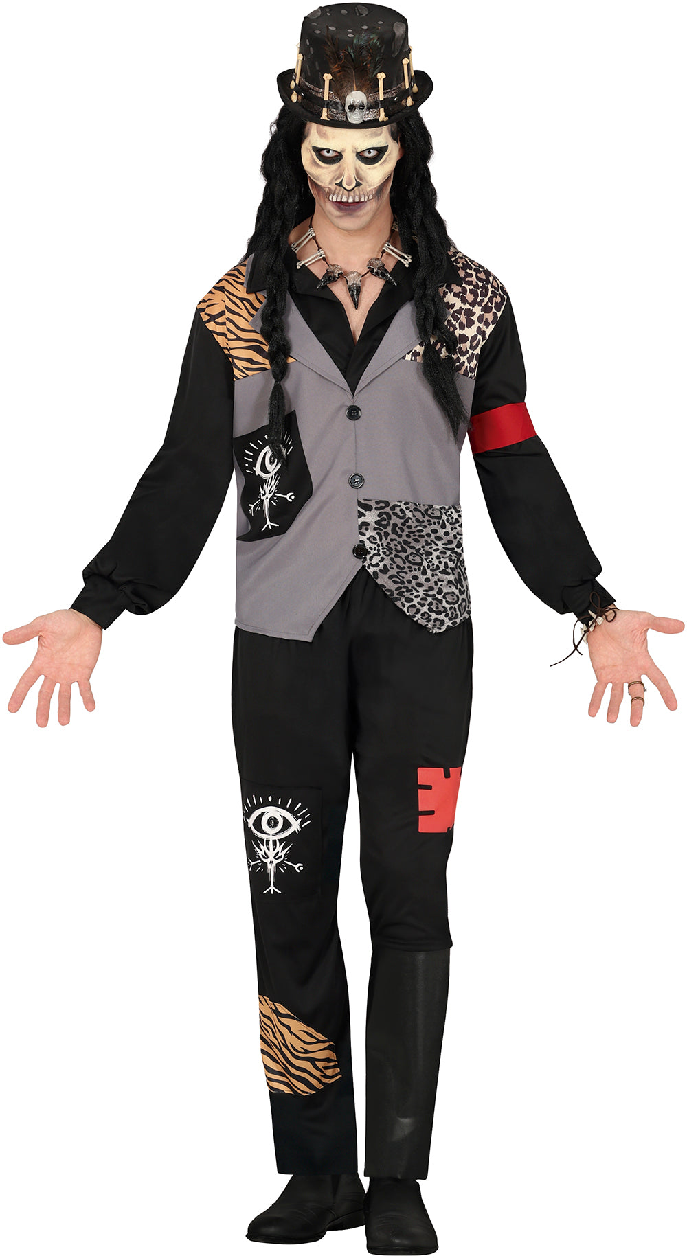 GP88840 – Voodoo Schamane Halloween Kostüm – Größe: 46 - 48 (S), 48 - 50 (M), 52 - 54 (L) – Farbe: Schwarz