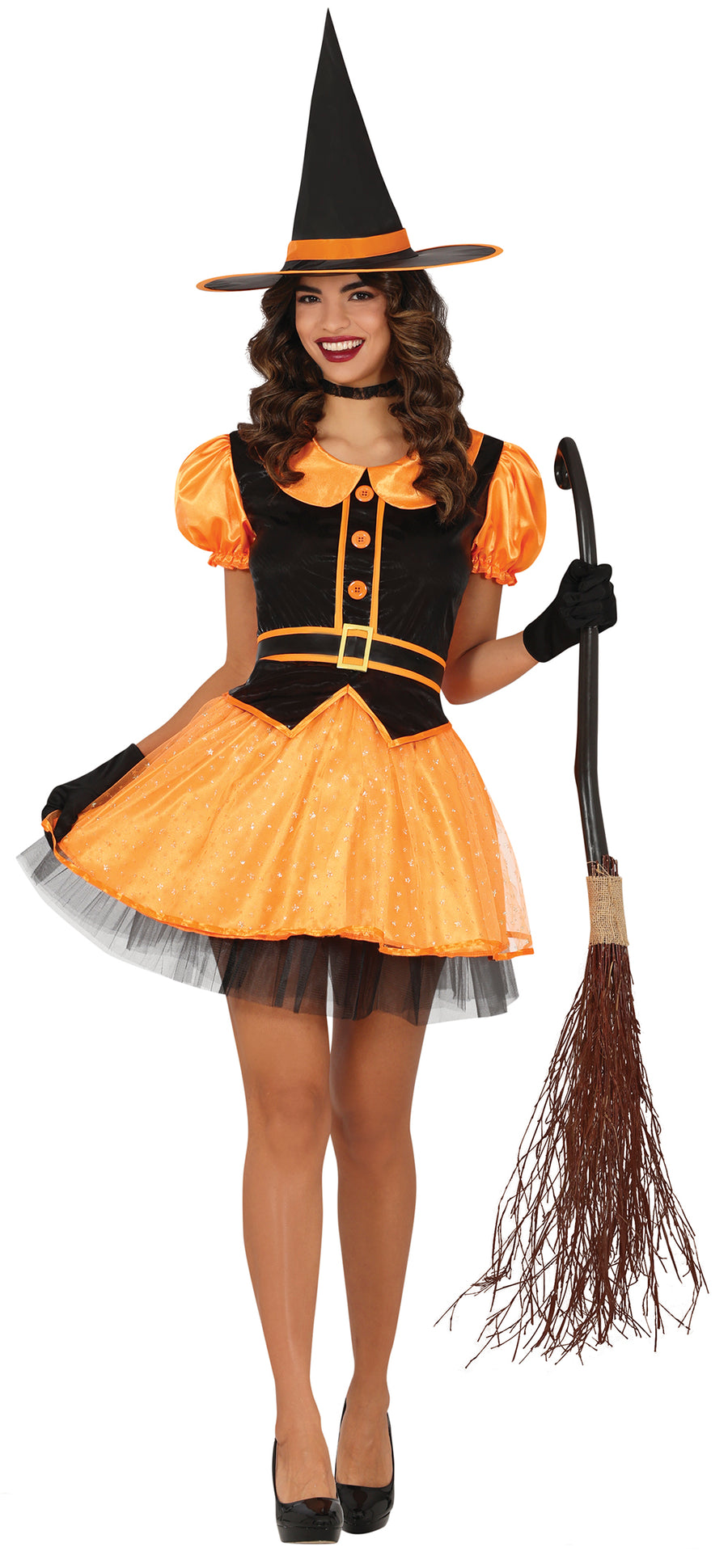 Hexen Kostüm für Damen orange mit Hut
