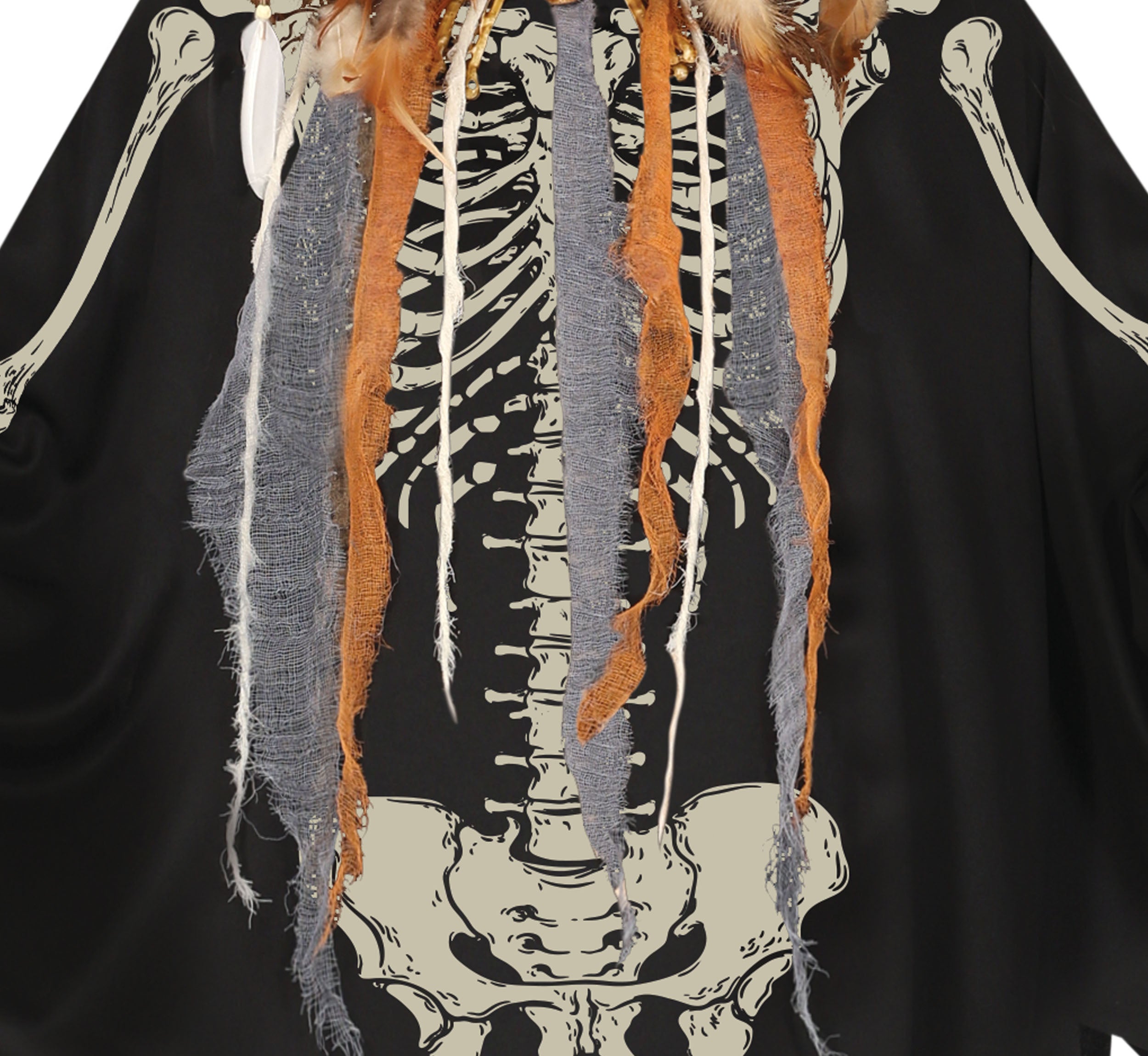 GP88893 – Skelett Halloween Poncho Kostüm – Größe: 42 - 44 (L) – Farbe: Schwarz