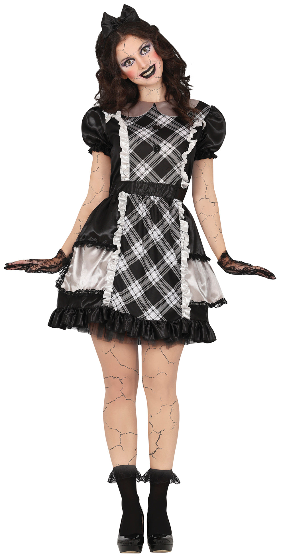 GP88925 – Halloween Puppenkostüm Kariert – Größe: 36 - 38 (S), 38 - 40 (M), 42 - 44 (L) – Farbe: Schwarz