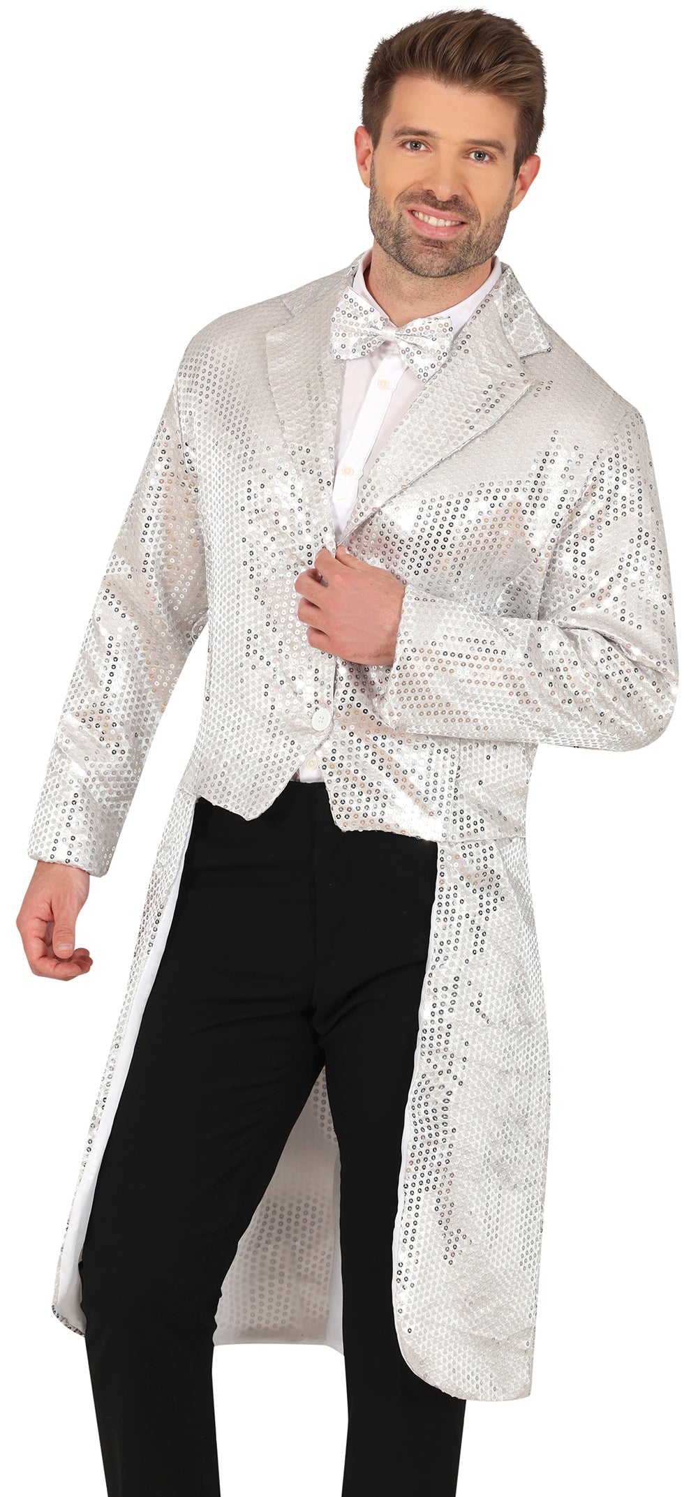 GP88973 – Pailletten Frack Silber Glanz – Größe: 48 - 50 (M), 52 - 54 (L) – Farbe: Silber