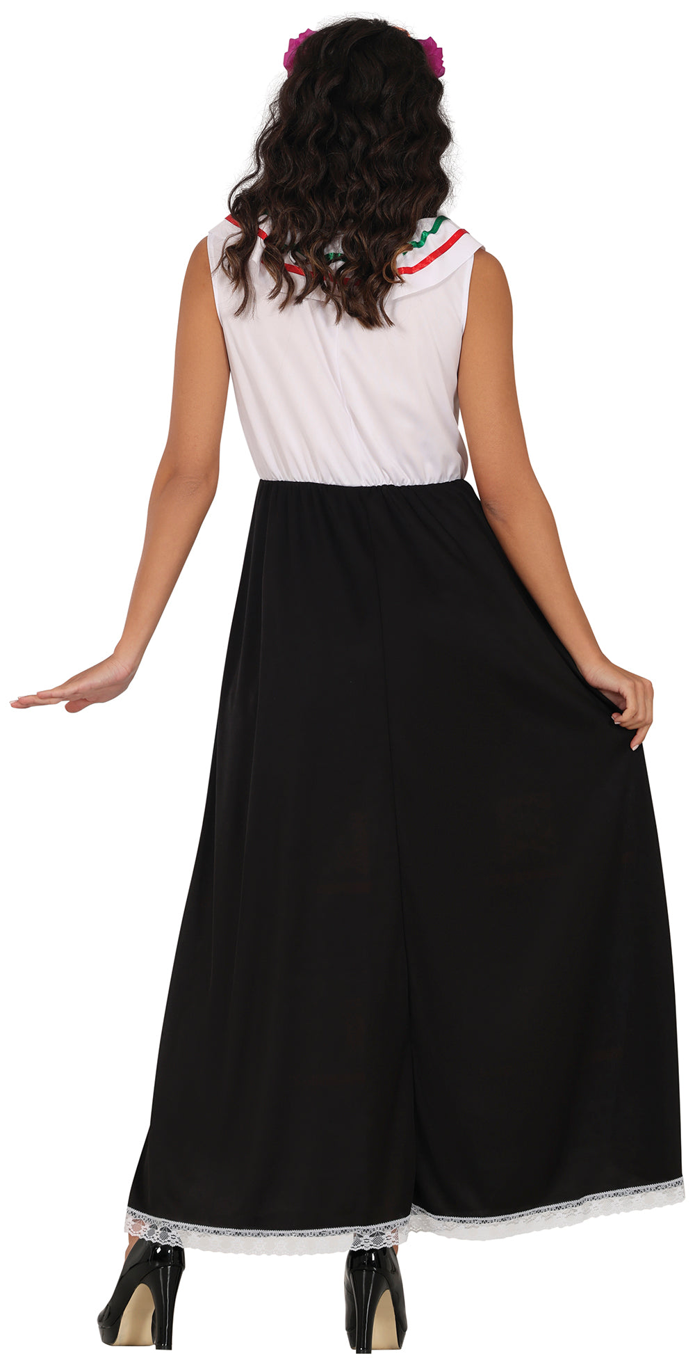GP88985 – Tag Der Toten Eleganz Catrina Stil – Größe: 38 - 40 (M), 42 - 44 (L) – Farbe: Schwarz / Weiß