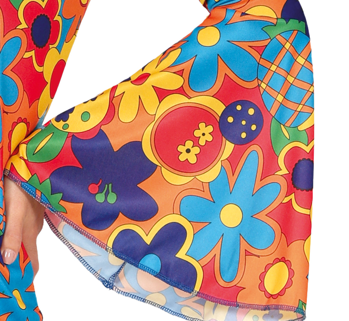 GP89013 – Hippie Blumen Reigen Karnevalskostüm – Größe: 36 - 38 (S), 38 - 40 (M), 42 - 44 (L) – Farbe: Mehrfarbig